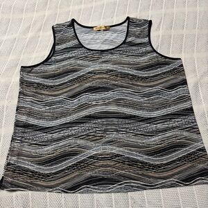 Nipon Boutique Black Wave-Print Sleeveless Tank with Neutral Accents